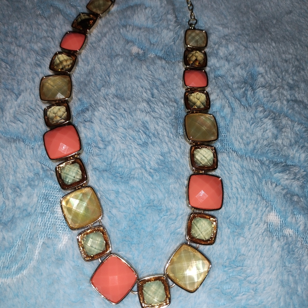 Anne Klein Coral, Gold & Champagne Faceted Bead Link Adjustable Necklace